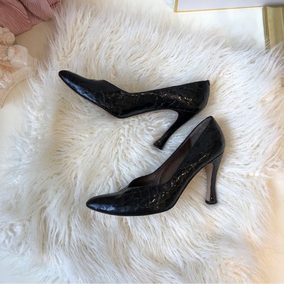 Crocodile Norman Kaplan Vintage Las Vegas Embossed Patent Leather Heels Shoes 10 - Picture 5 of 11